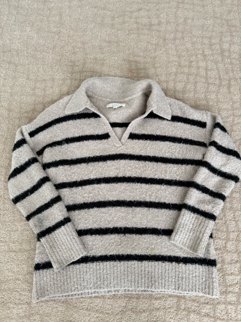 LOFT Beige Sweater with Black Stripes